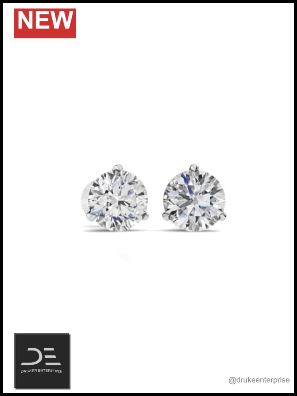 Natural Diamond Stud Earrings 14K White Gold Women Men SI1-I2 3-Prong Screw-Back
